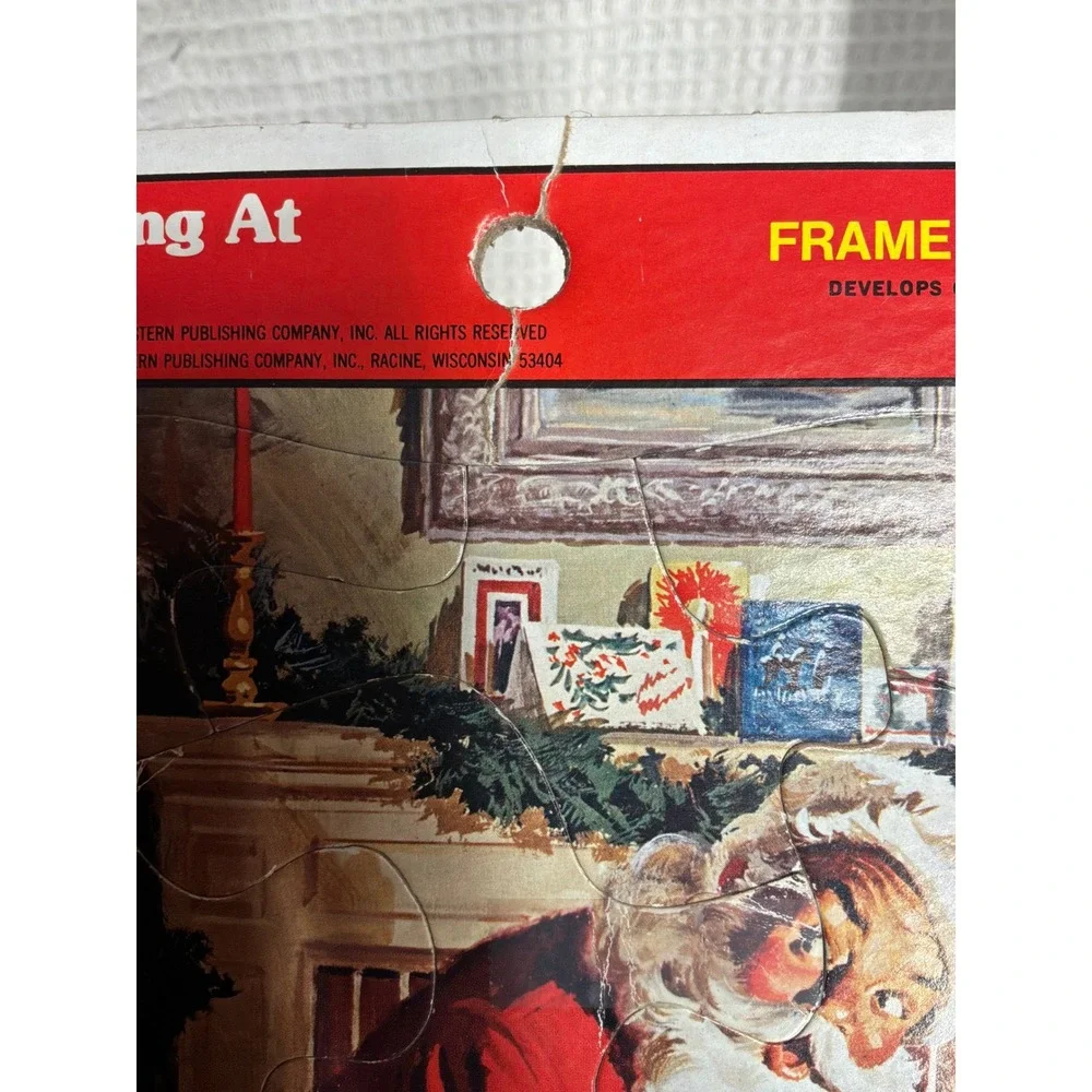 Vintage Kids Whitman Peeking At Santa Frame-Tray Puzzle 1979 Red Multi